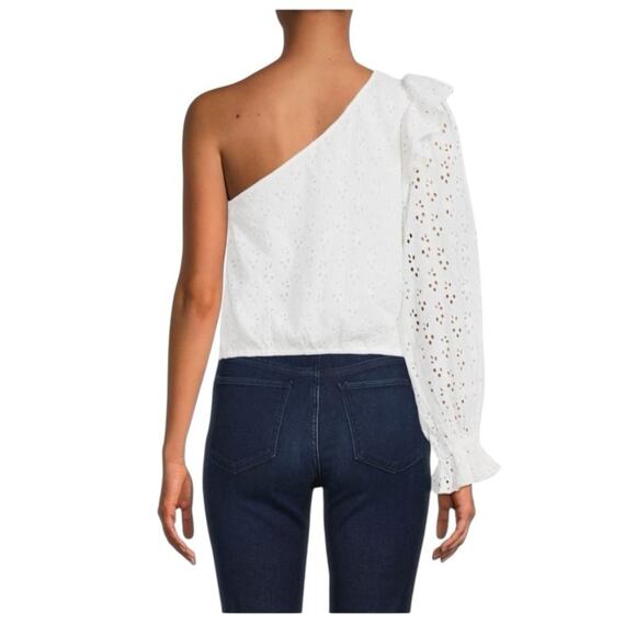 Cami NYC Ardana Eyelet White One Shoulder Blouse Top size large - Picture 2 of 9